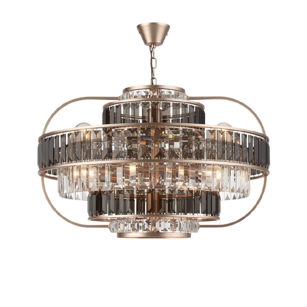 Lustre moderne en cristal avec finition en métal doré