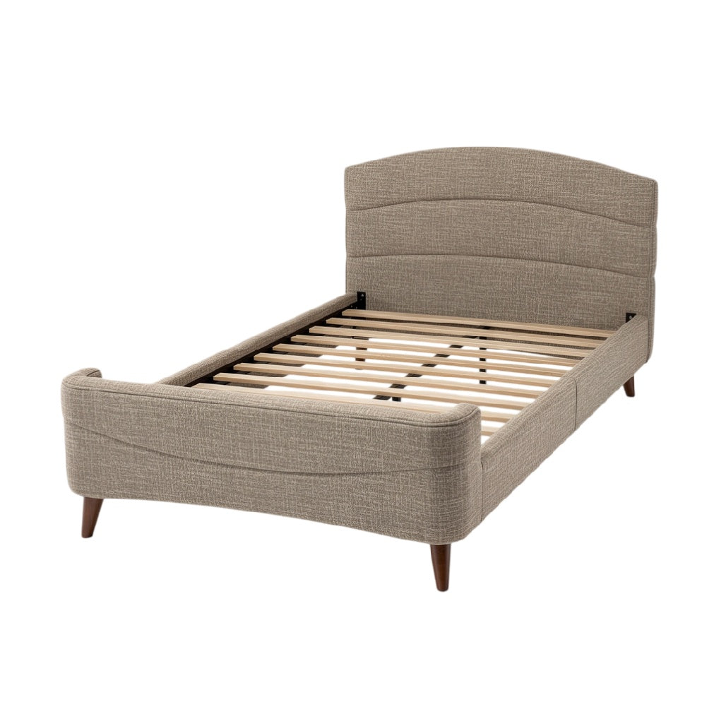 Lit une personne avec sommier à lattes, tissu beige et design moderne